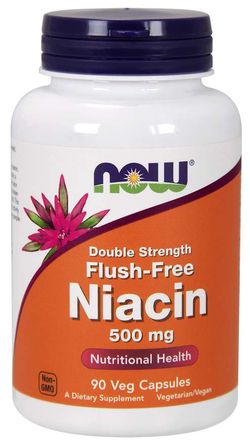 NOW® Foods NOW Niacin, Bez vedlejšího účinku zčervenání, 500 mg (Double Strength), 90 rostlinných kapslí  Akční cena