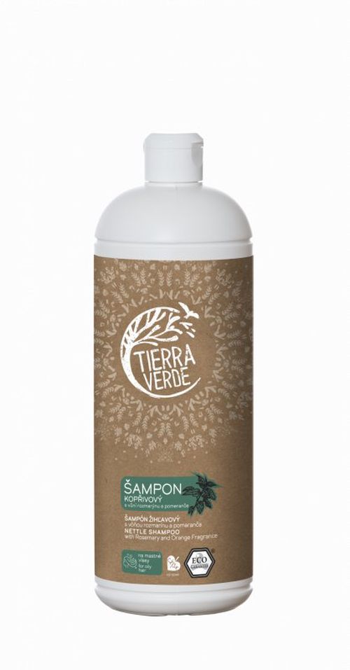 Tierra Verde - Kopřivový šampon na mastné vlasy s pomerančem a rozmarýnem, 1 l