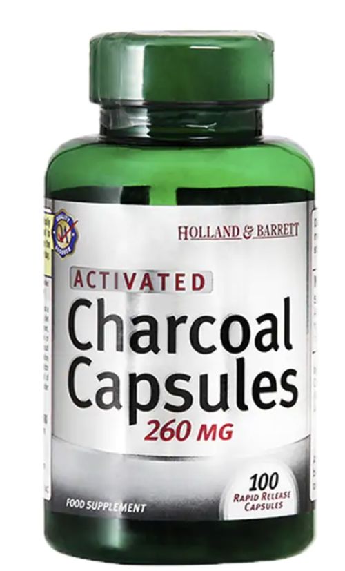 Holland & Barrett Holland&Barrett Activated Charcoal (aktivní uhlí), 260 mg, 100 kapslí