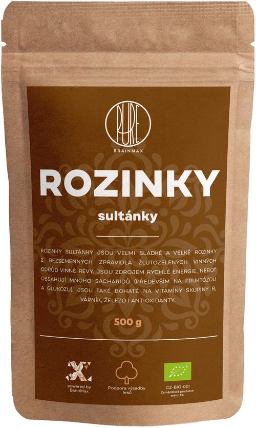 BrainMax Pure Rozinky Sultánky BIO, 500g *CZ-BIO-001 certifikát