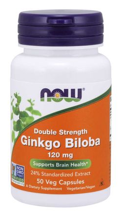 NOW® Foods NOW Ginkgo Biloba Double Strenght, 120 mg, 50 rostlinných kapslí