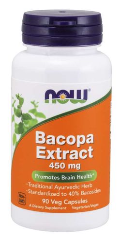 NOW® Foods NOW Bacopa monnieri (Brahmi) extrakt, 450 mg, 90 rostlinných kapslí
