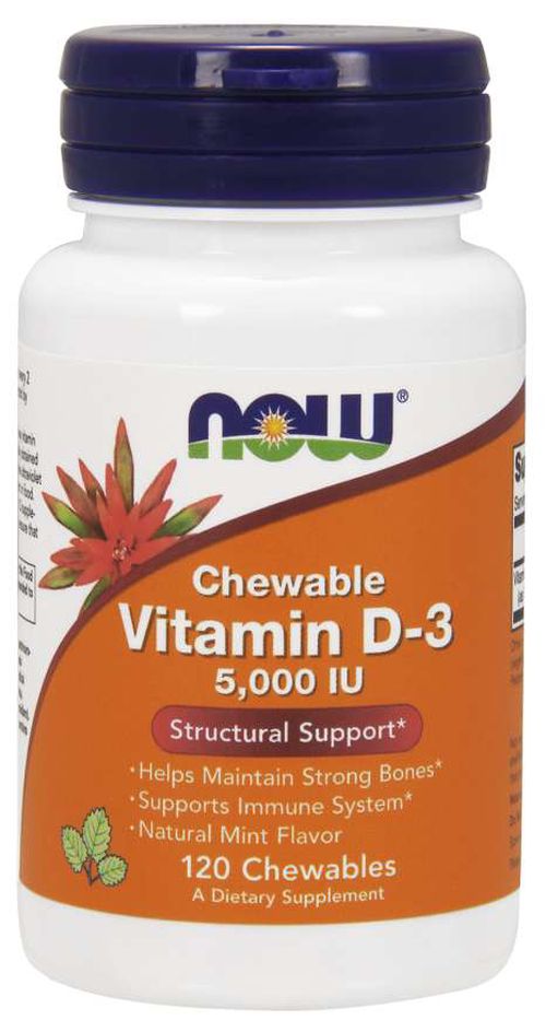 NOW® Foods NOW Vitamin D3, 5000 IU, 120 žvýkacích pastilek