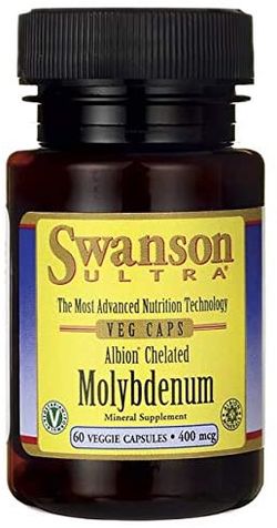 Swanson Molybdenum Chelated (molybden glycinát v chelátové vazbě), 400 mcg, 60 rostlinných kapslí