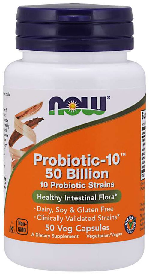 NOW® Foods NOW Probiotic-10, probiotika, 50 miliard CFU, 10 kmenů, 50 rostlinných kapslí